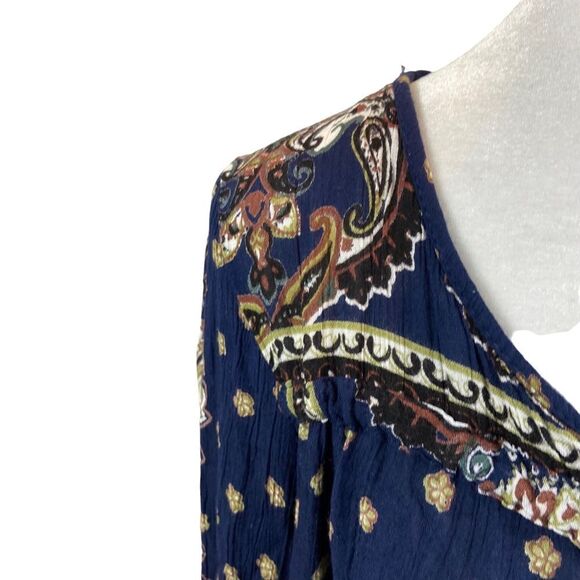 Angie Apparel Navy Paisley Bell-Sleeve Peasant Dress Size Large - Picture 6 of 11